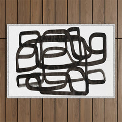 Writing On The Wall' Mid Century Modern Fun Abstract Shapes Outdoor Rug