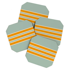 70s Style Mint Orange White Retro Stripes Pomona Coaster