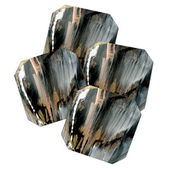 01025: a neutral abstract in gold, black, and white Coaster
