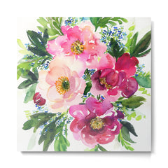 5 pink peonies in watercolor Metal Print