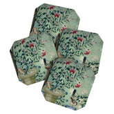 18th Century Antique Mint Chinoiserie Bird Garden Fresco 1740 Coaster