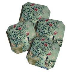 18th Century Antique Mint Chinoiserie Bird Garden Fresco 1740 Coaster