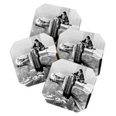 1930 Margaret Bourke-White atop of the world New York City skyline black and white photograph Coaster