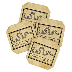 1776 "Join, or Die" Revolutionary War flag with 13 colonies, snake & no colors by Benjamin Franklin Coaster