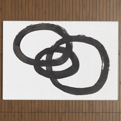 And I Op' Minimalist Ink Line Drawing Abstract Black Brush Strokes Modern Funky Maze by Ejaaz Haniff Outdoor Rug