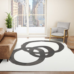 And I Op' Minimalist Ink Line Drawing Abstract Black Brush Strokes Modern Funky Maze by Ejaaz Haniff Rug