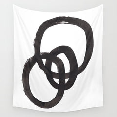 And I Op' Minimalist Ink Line Drawing Abstract Black Brush Strokes Modern Funky Maze by Ejaaz Haniff Wall Tapestry