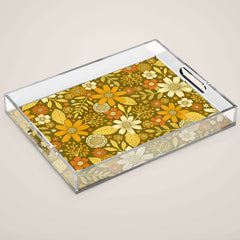 1970s Retro Flowers Pattern in Yellow, Orange & Olive Green Acrylic Tray
