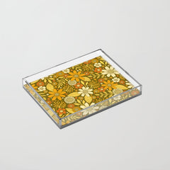 1970s Retro Flowers Pattern in Yellow, Orange & Olive Green Acrylic Tray