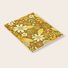 1970s Retro Flowers Pattern in Yellow, Orange & Olive Green Notebook
