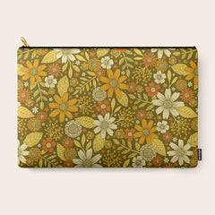1970s Retro Flowers Pattern in Yellow, Orange & Olive Green Carry All Pouch