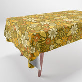 1970s Retro Flowers Pattern in Yellow, Orange & Olive Green Tablecloth