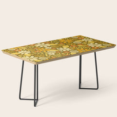 1970s Retro Flowers Pattern in Yellow, Orange & Olive Green Coffee Table