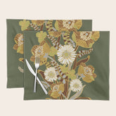 70s, flowers, green, retro, vintage, floral bouquet, olive green Placemat