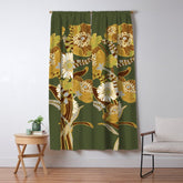70s, flowers, green, retro, vintage, floral bouquet, olive green Window Curtain