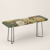 70s, flowers, green, retro, vintage, floral bouquet, olive green Bench