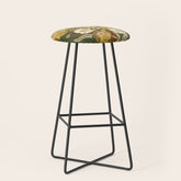 70s, flowers, green, retro, vintage, floral bouquet, olive green Stool