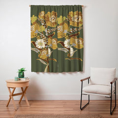 70s, flowers, green, retro, vintage, floral bouquet, olive green Window Curtain