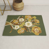 70s, flowers, green, retro, vintage, floral bouquet, olive green Rug