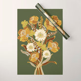70s, flowers, green, retro, vintage, floral bouquet, olive green Wrapping Paper