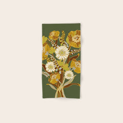 70s, flowers, green, retro, vintage, floral bouquet, olive green Bath Towel