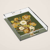 70s, flowers, green, retro, vintage, floral bouquet, olive green Acrylic Tray