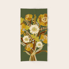 70s, flowers, green, retro, vintage, floral bouquet, olive green Bath Towel