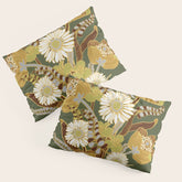 70s, flowers, green, retro, vintage, floral bouquet, olive green Pillow Sham