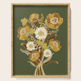 70s, flowers, green, retro, vintage, floral bouquet, olive green Serving Tray