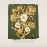 70s, flowers, green, retro, vintage, floral bouquet, olive green Shower Curtain
