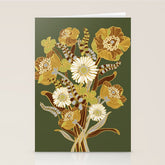 70s, flowers, green, retro, vintage, floral bouquet, olive green Stationery Card