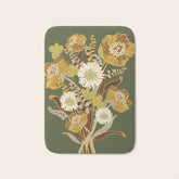 70s, flowers, green, retro, vintage, floral bouquet, olive green Bath Mat