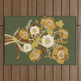 70s, flowers, green, retro, vintage, floral bouquet, olive green Outdoor Rug