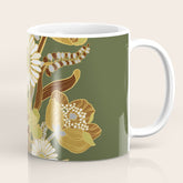 70s, flowers, green, retro, vintage, floral bouquet, olive green Coffee Mug