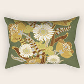 70s, flowers, green, retro, vintage, floral bouquet, olive green Rectangular Pillow