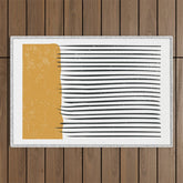 (White Background) Mid Century Modern Minimalist Rothko Inspired Color Field With Lines Geometric Style Outdoor Rug