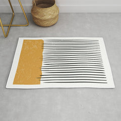 (White Background) Mid Century Modern Minimalist Rothko Inspired Color Field With Lines Geometric Style Rug