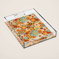 70's Retro Floral Patterned Prints Acrylic Tray