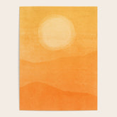 70s Style Golden Sunset Abstract Landscape Poster