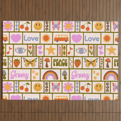 1970s Retro Pop Culture Icons Outdoor Rug