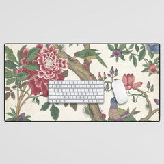 18th Century Chinoiserie Magpie Ivory Peony Garden Desk Mat