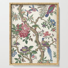 18th Century Chinoiserie Magpie Ivory Peony Garden Serving Tray
