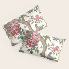 18th Century Chinoiserie Magpie Ivory Peony Garden Pillow Sham