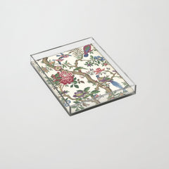 18th Century Chinoiserie Magpie Ivory Peony Garden Acrylic Tray