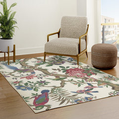18th Century Chinoiserie Magpie Ivory Peony Garden Rug