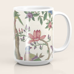 18th Century Chinoiserie Magpie Ivory Peony Garden Coffee Mug