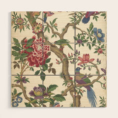 18th Century Chinoiserie Magpie Ivory Peony Garden Wood Wall Art