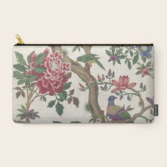 18th Century Chinoiserie Magpie Ivory Peony Garden Carry All Pouch