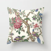 18th Century Chinoiserie Magpie Ivory Peony Garden Throw Pillow
