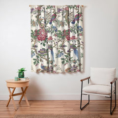 18th Century Chinoiserie Magpie Ivory Peony Garden Window Curtain